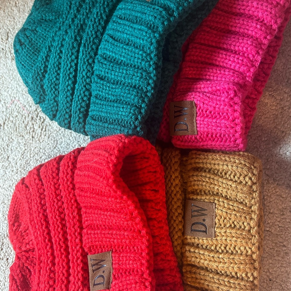 Green and Pink Chunky Knit Hats